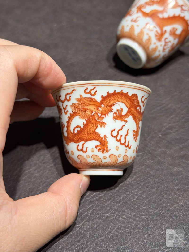 清光绪 矾红龙纹杯一对 - 图9